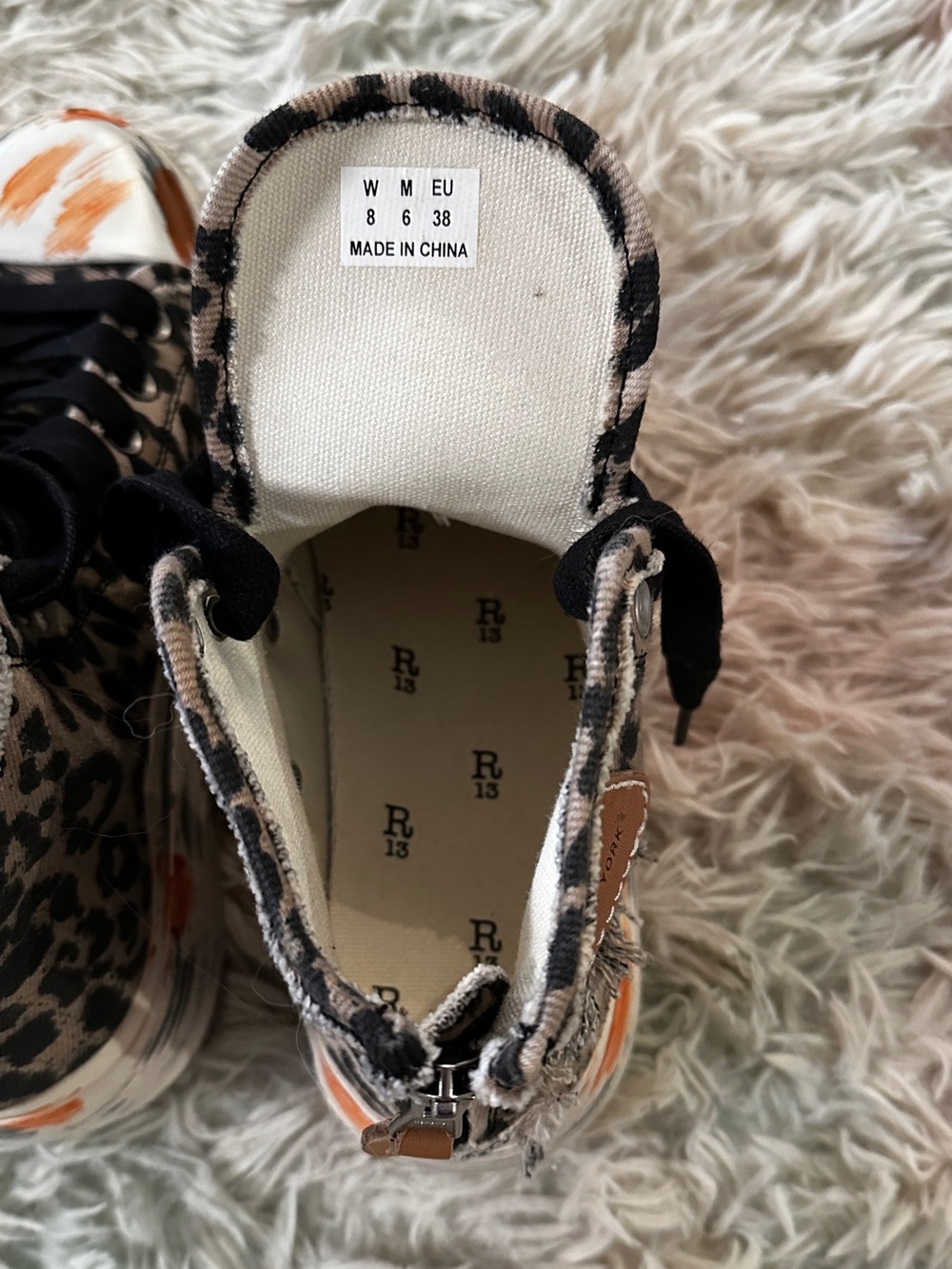 New R13 Leopard-Print High-Top Sneaker in Brown Size 38 - Picture 9 of 11